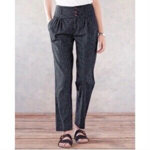 Sundance amelia pinstripe linen blend pleated trouser pants black white size P4